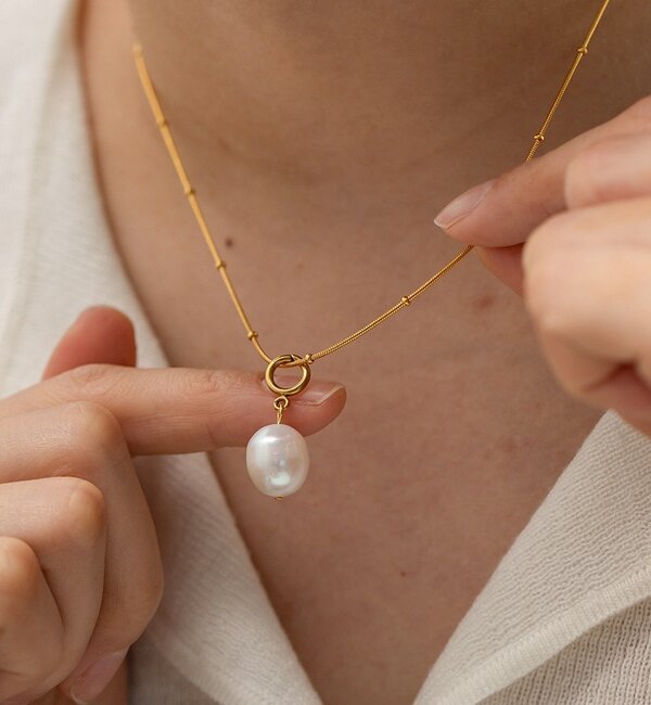KAYA sieraden Bolletjes Ketting met Parel | Stainless Steel