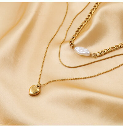 KAYA sieraden Three-layer statement necklace ‘Blue Lagoon’ | Stainless Steel