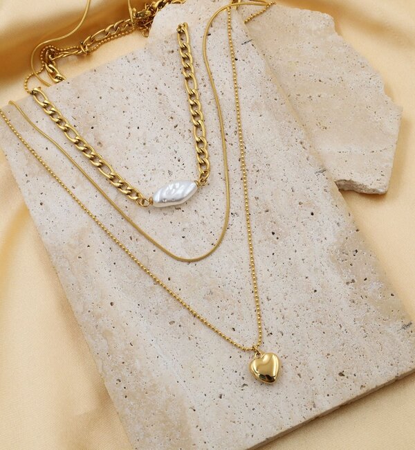 KAYA sieraden Three-layer statement necklace ‘Blue Lagoon’ | Stainless Steel