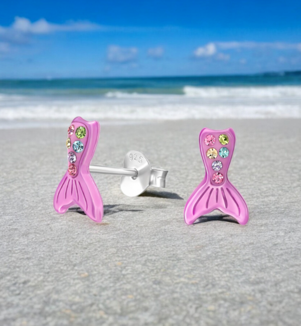KAYA sieraden Silver Children's Earrings Mermaid with Crystals