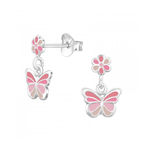 KAYA sieraden Silver Children's Earrings 'Flower & Butterfly'
