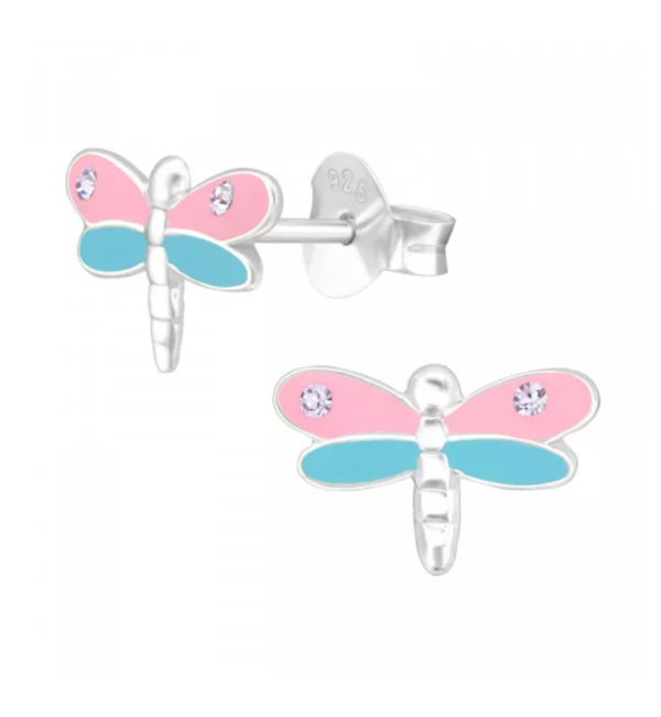 KAYA sieraden Silver Children's Earrings 'Libelle' with Pink Crystals     - Copy