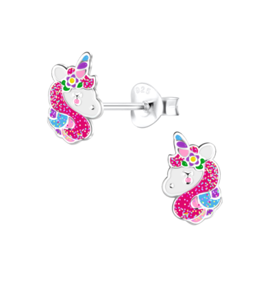 KAYA sieraden Silver children’s earrings ‘Glitter Rainbow Unicorn’