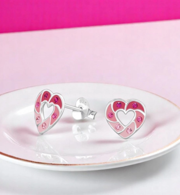 KAYA sieraden Silver children’s earrings ‘Open Heart’ with crystals