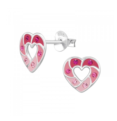KAYA sieraden Children's earrings 'Open Heart with Crystals'