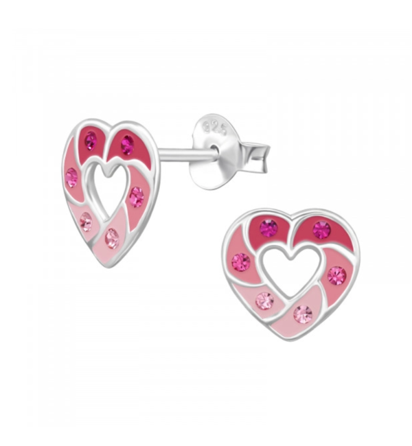 KAYA sieraden Silver Children's Earrings Pink Heart with Crystals   - Copy