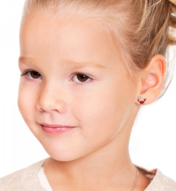 KAYA sieraden Silver children’s earrings ‘Crab’ with crystal