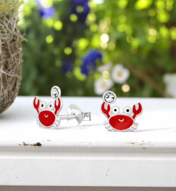 KAYA sieraden Zilveren Kinderoorbellen 'Krab met Kristal'
