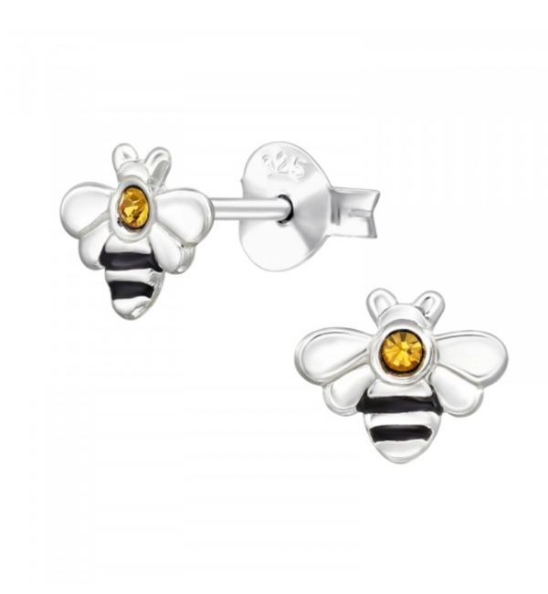 KAYA sieraden Silver Children's Earrings 'Little Bee with Crystals'
