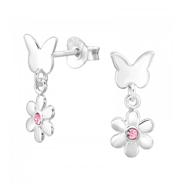 KAYA sieraden Silver Children's Earrings 'Flower & Butterfly'  - Copy