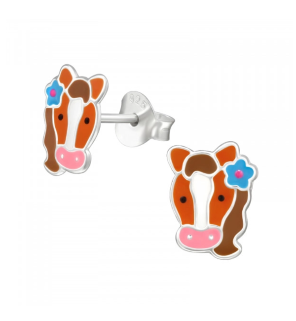 KAYA sieraden Zilveren Kinderoorbellen 'Paard met Bloem'