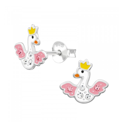 KAYA sieraden Silver children’s earrings ‘Duck’ with crystals