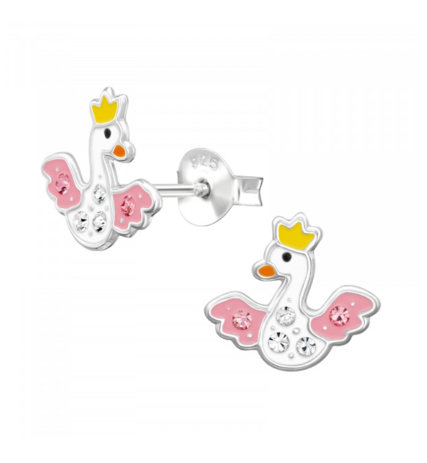 KAYA sieraden Silver Children's Earrings 'Duck with Crystals'