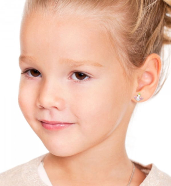 KAYA sieraden Silver Children's Earrings 'Duck with Crystals'