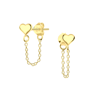 KAYA sieraden Children’s earrings ‘Heart with Chain’ | Gold plated