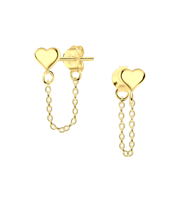 KAYA sieraden Kinderoorbellen 'Hartje met Ketting'   | Verguld