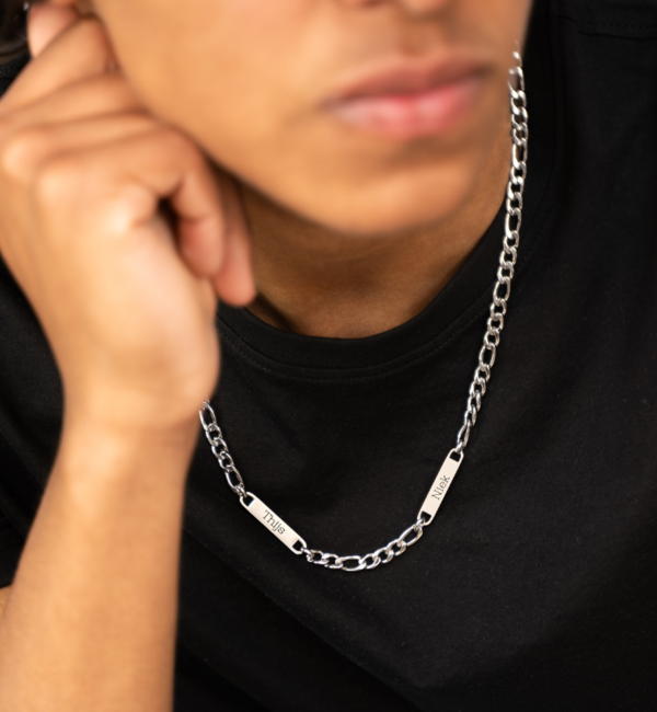 KAYA sieraden Schakelketting Heren met 3 Naamplaten | Stainless Steel