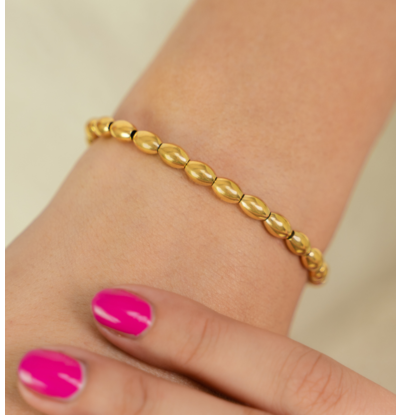 KAYA sieraden Stretch armband  stainless kralen 'Golden Pearls'  I Large
