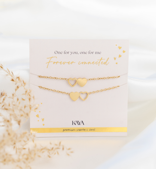 KAYA sieraden Sisters bracelet set with two hearts | Stainless Steel