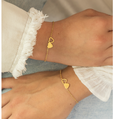 KAYA sieraden Sisters bracelet set with two hearts | Stainless Steel