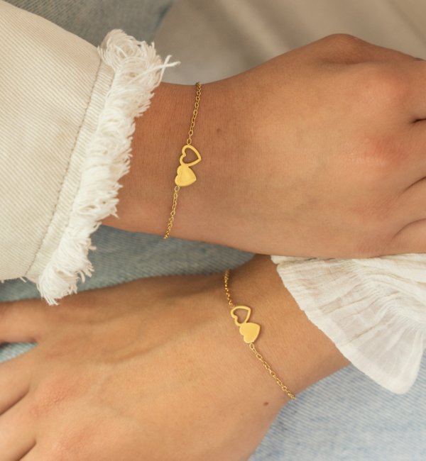 KAYA sieraden Sisters bracelet set with two hearts | Stainless Steel