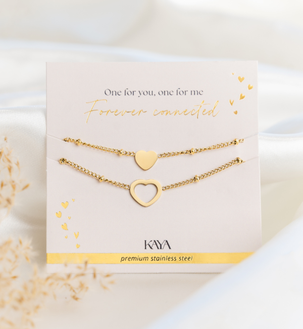 KAYA sieraden Moeder & Dochter  kettingen set twee hartjes | Stainless Steel