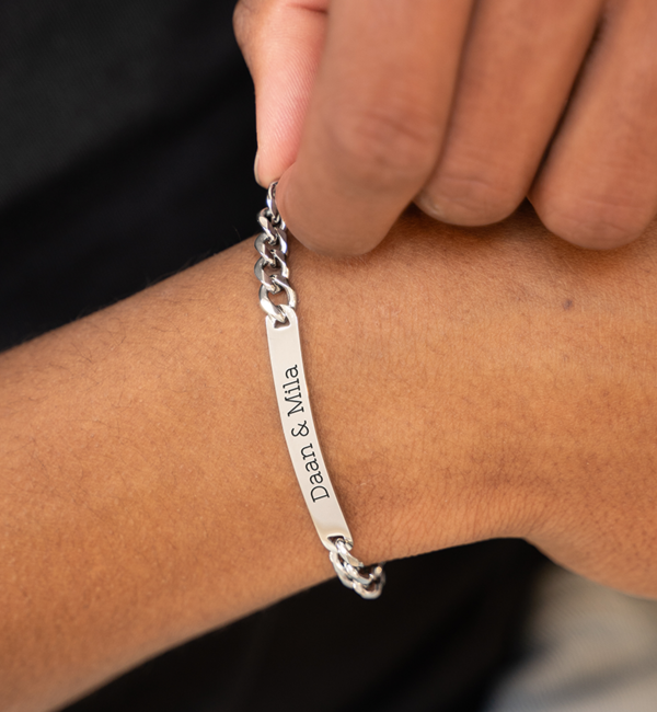 KAYA sieraden Bracelet Men with Engraving 'Classic Bar' | Stainless steel