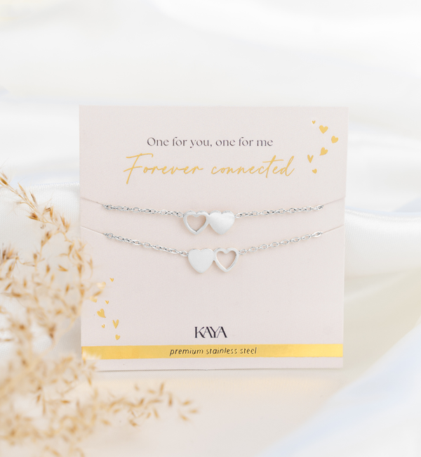 KAYA sieraden Moeder & Dochter armbanden set  twee hartjes | Stainless Steel