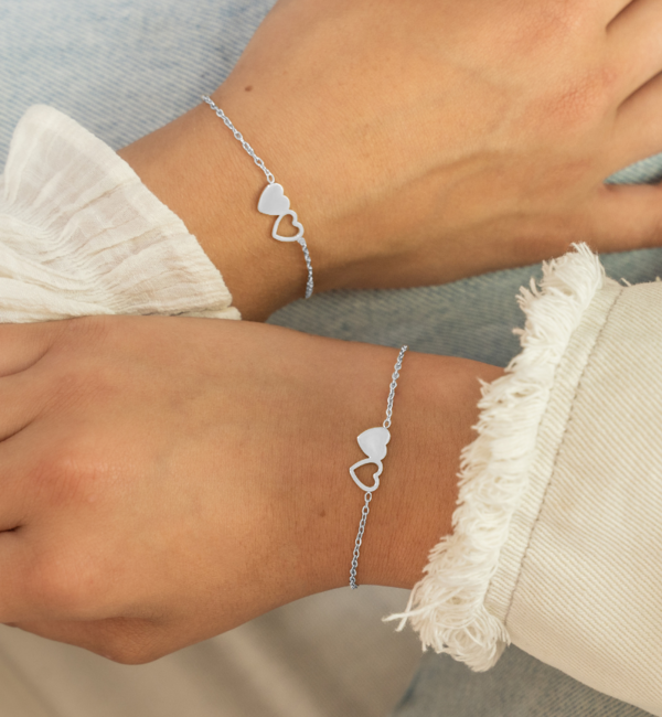 KAYA sieraden Sisters bracelet set with two hearts | Stainless Steel