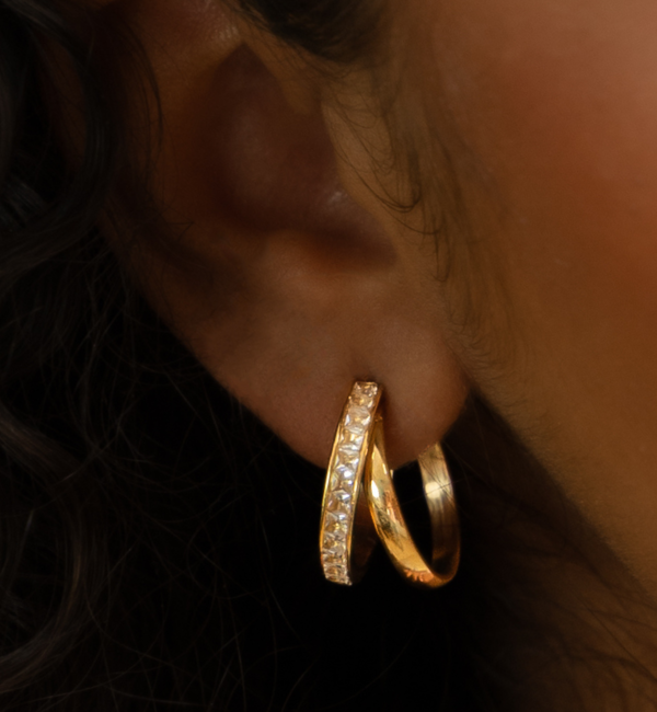 KAYA sieraden Double Hoop Earrings with Crystals | Stainless Steel