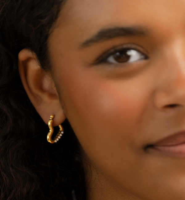 KAYA sieraden  Earrings Open Heart with Crystals | Stainless Steel Gold