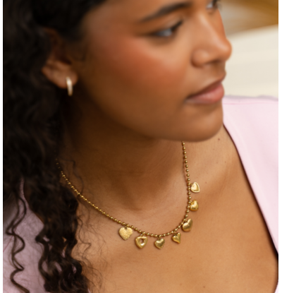 KAYA sieraden Ketting zeven hartjes bedels 'Sugar Love'