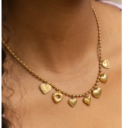 KAYA sieraden Ketting zeven hartjes bedels 'Sugar Love'