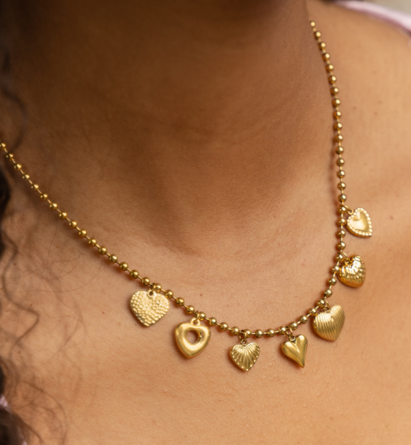 KAYA sieraden Necklace seven hearts 'Sugar Love' I Stainless Gold