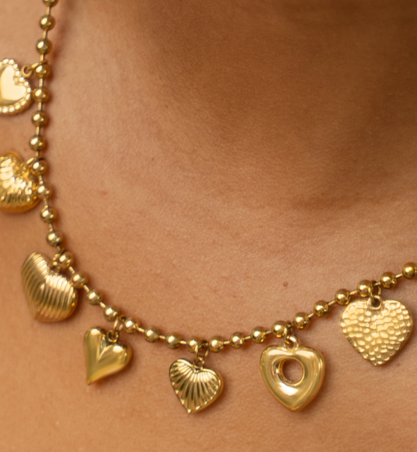 KAYA sieraden Ketting zeven hartjes 'Sugar Love' I Stainless