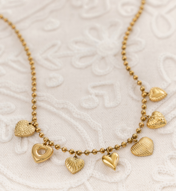 KAYA sieraden Necklace seven hearts 'Sugar Love' I Stainless Gold