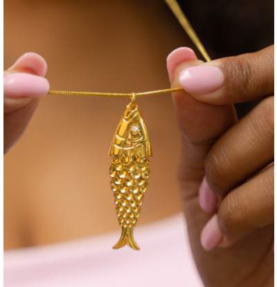 KAYA sieraden Lange ketting 'Big Vis' I Stainless Steel Goud
