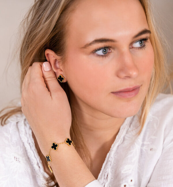 KAYA sieraden Oorbellen Klaver | Stainless Steel - Zwart