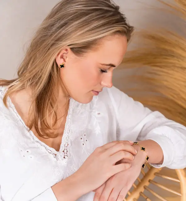 KAYA sieraden Oorbellen Klaver | Stainless Steel - Zwart