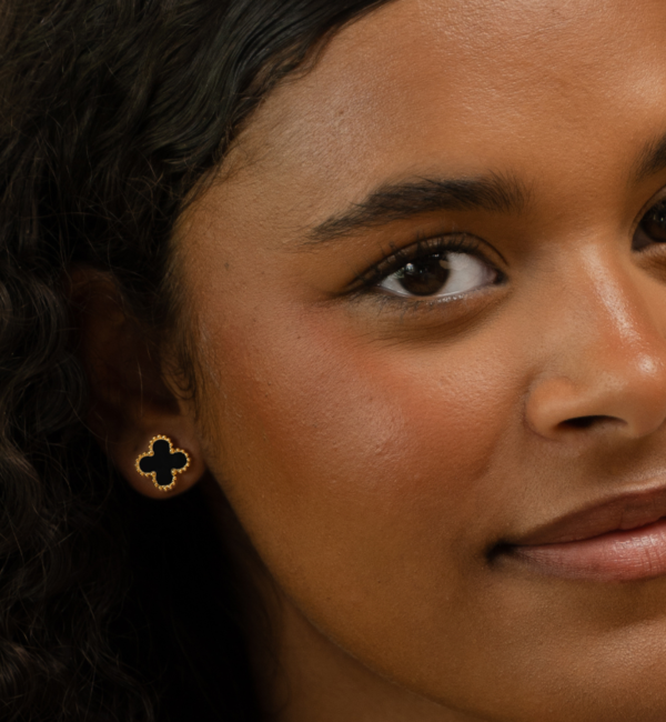 KAYA sieraden Armband en Oorbellen Set 'Klaver' | Stainless Steel - Zwart