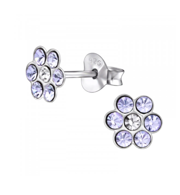 KAYA sieraden Zilveren kinderoorbellen 'Crystal Flower' Paars