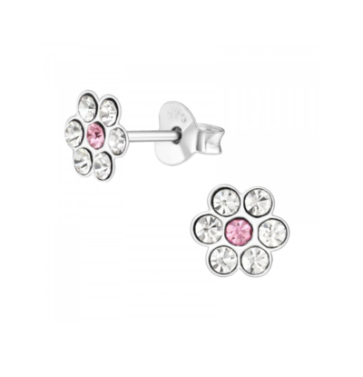 KAYA sieraden Silver children’s earrings ‘Flower’ with crystal