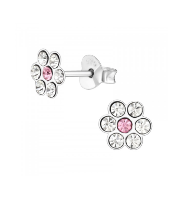 KAYA sieraden Zilveren Kinderoorbellen 'Bloem' met Kristal