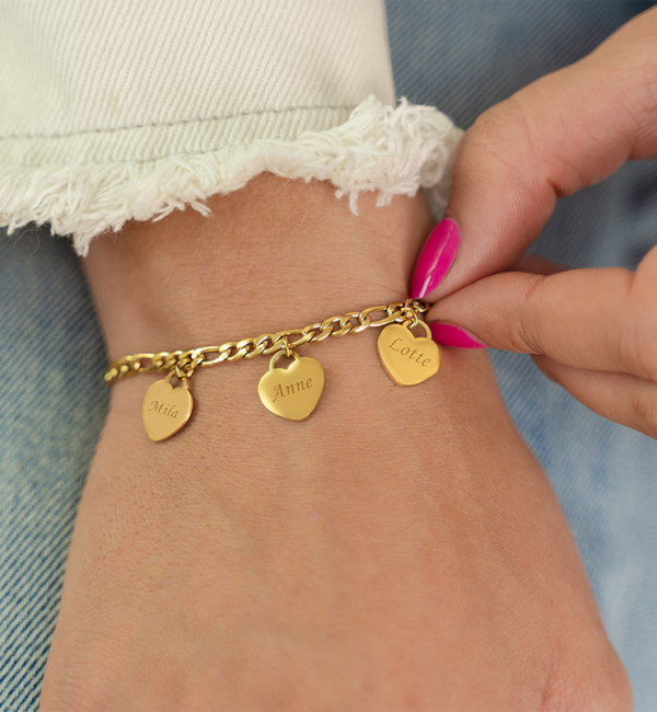 KAYA sieraden Bracelet with Names | 3 Hearts | Stainless Steel