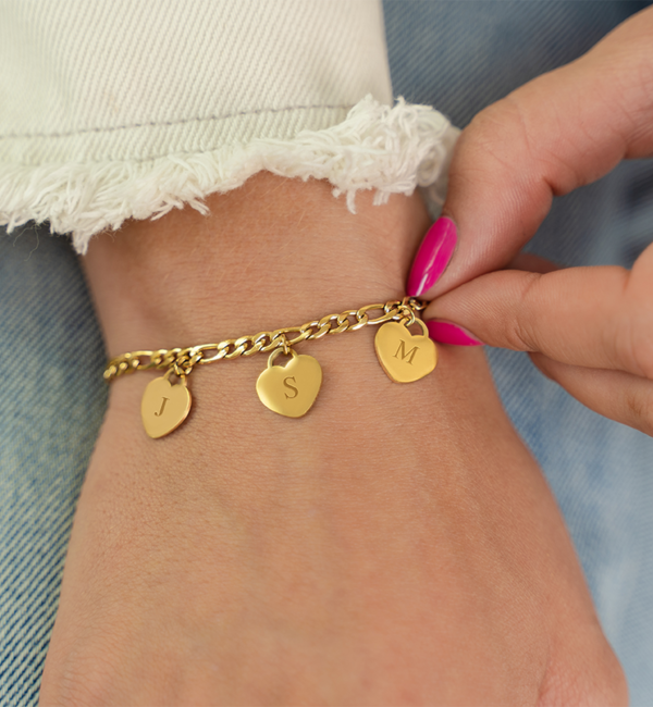 KAYA sieraden Bracelet with Initials | 3 Hearts | Stainless Steel