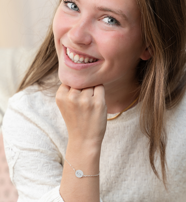 Gegraveerde sieraden Armband Disc met Initialen I Stainless Steel