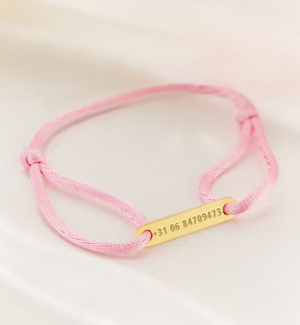 KAYA sieraden S.O.S. Kinderarmbandje met Telefoonnummer | Licht Roze | Stainless Steel