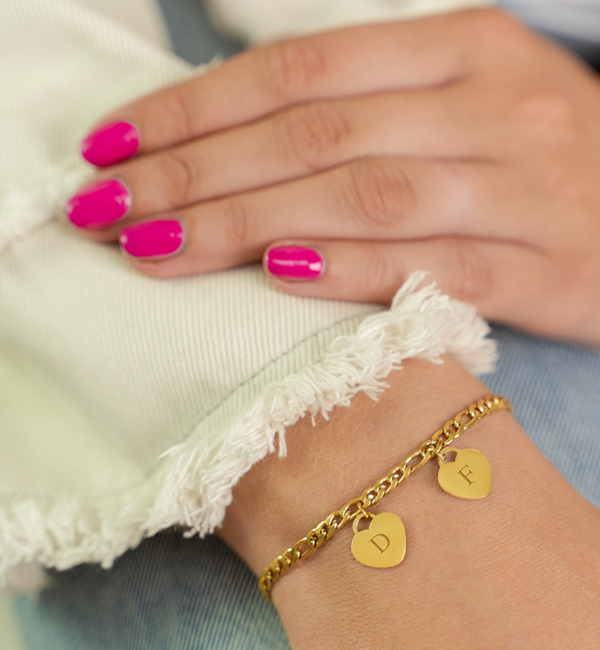 KAYA sieraden Bracelet with Initials | 2 Hearts | Stainless Steel