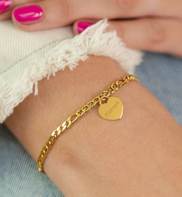 KAYA sieraden Bracelet with Name | 1 Heart | Stainless Steel