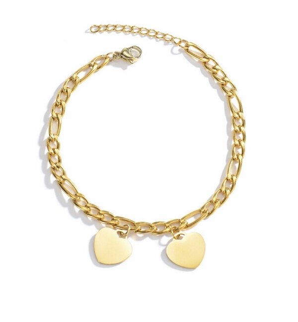 KAYA sieraden Bracelet with Initials | 2 Hearts | Stainless Steel